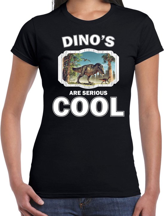 Dieren dinosaurussen t-shirt zwart dames - dinosaurs are serious cool shirt - cadeau t-shirt t-rex dinosaurus/ dinosaurussen liefhebber XS