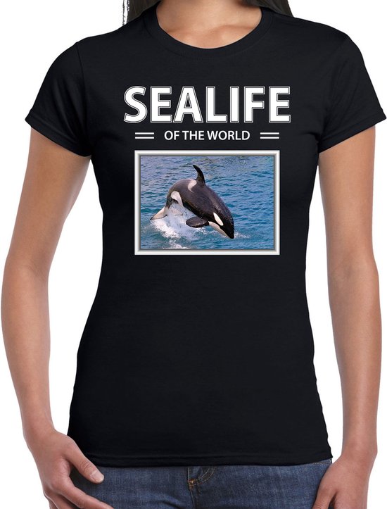 Dieren foto t-shirt Orkas - zwart - dames - sealife of the world - cadeau shirt Orka liefhebber XXL