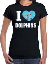 I love dolphins t-shirt met dieren foto van een dolfijn zwart voor dames - cadeau shirt dolfijnen liefhebber L