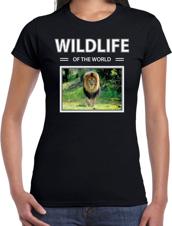 Dieren foto t-shirt Leeuw - zwart - dames - wildlife of the world - cadeau shirt leeuwen liefhebber L