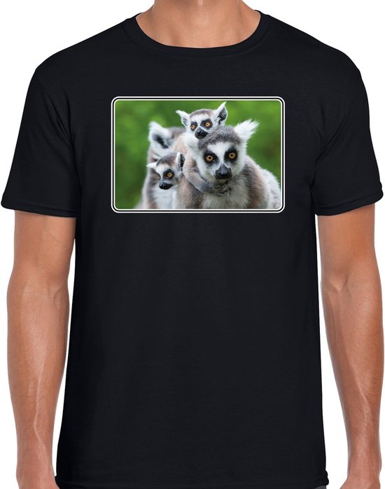 Dieren shirt met maki apen foto - zwart - voor heren - natuur / ringstaart maki cadeau t-shirt - kleding XL