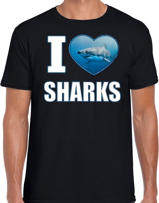 I love sharks t-shirt met dieren foto van een haai zwart voor heren - cadeau shirt haaien liefhebber XL