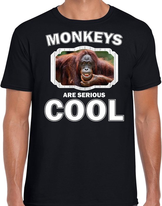 Dieren apen t-shirt zwart heren - monkeys are serious cool shirt - cadeau t-shirt gekke orangoetan / apen liefhebber S