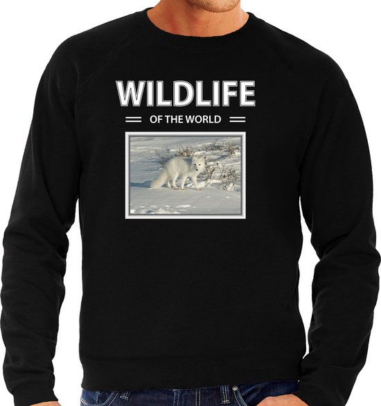 Dieren foto sweater Sneeuwvos - zwart - heren - wildlife of the world - cadeau trui Sneeuwvossen liefhebber S