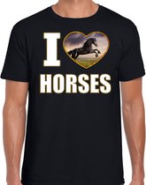 I love horses t-shirt met dieren foto van een zwart paard zwart voor heren - cadeau shirt paarden liefhebber XXL