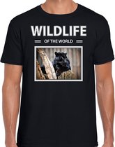 Dieren foto t-shirt Zwarte panter - zwart - heren - wildlife of the world - cadeau shirt Panters liefhebber XL