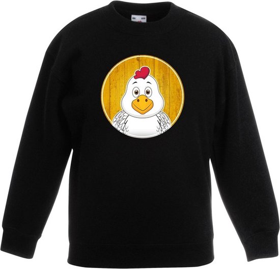 Kinder sweater zwart met vrolijke kip print