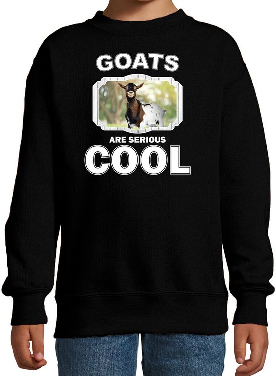 Dieren geiten sweater zwart kinderen - goats are serious cool trui jongens/ meisjes - cadeau gevlekte geit/ geiten liefhebber - kinderkleding / kleding 170/176