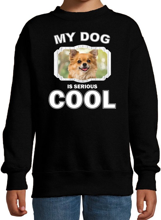 Chihuahua honden trui / sweater my dog is serious cool zwart - kinderen - Chihuahuas liefhebber cadeau sweaters - kinderkleding / kleding 134/146