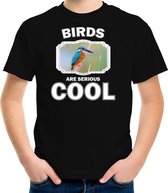 Dieren vogels t-shirt zwart kinderen - birds are serious cool shirt  jongens/ meisjes - cadeau shirt ijsvogel/ vogels liefhebber - kinderkleding / kleding 146/152