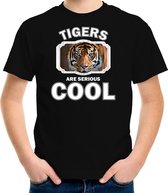 Dieren tijgers t-shirt zwart kinderen - tigers are serious cool shirt  jongens/ meisjes - cadeau shirt tijger/ tijgers liefhebber - kinderkleding / kleding 158/164