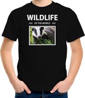 Dieren foto t-shirt Das - zwart - kinderen - wildlife of the world - cadeau shirt Dassen liefhebber - kinderkleding / kleding 134/140
