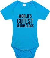 Worlds cutest alarm clock tekst baby rompertje blauw jongens - Kraamcadeau - Babykleding 56