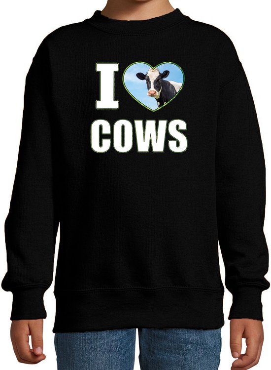 I love cows sweater met dieren foto van een koe zwart voor kinderen - cadeau trui koeien liefhebber - kinderkleding / kleding 98/104
