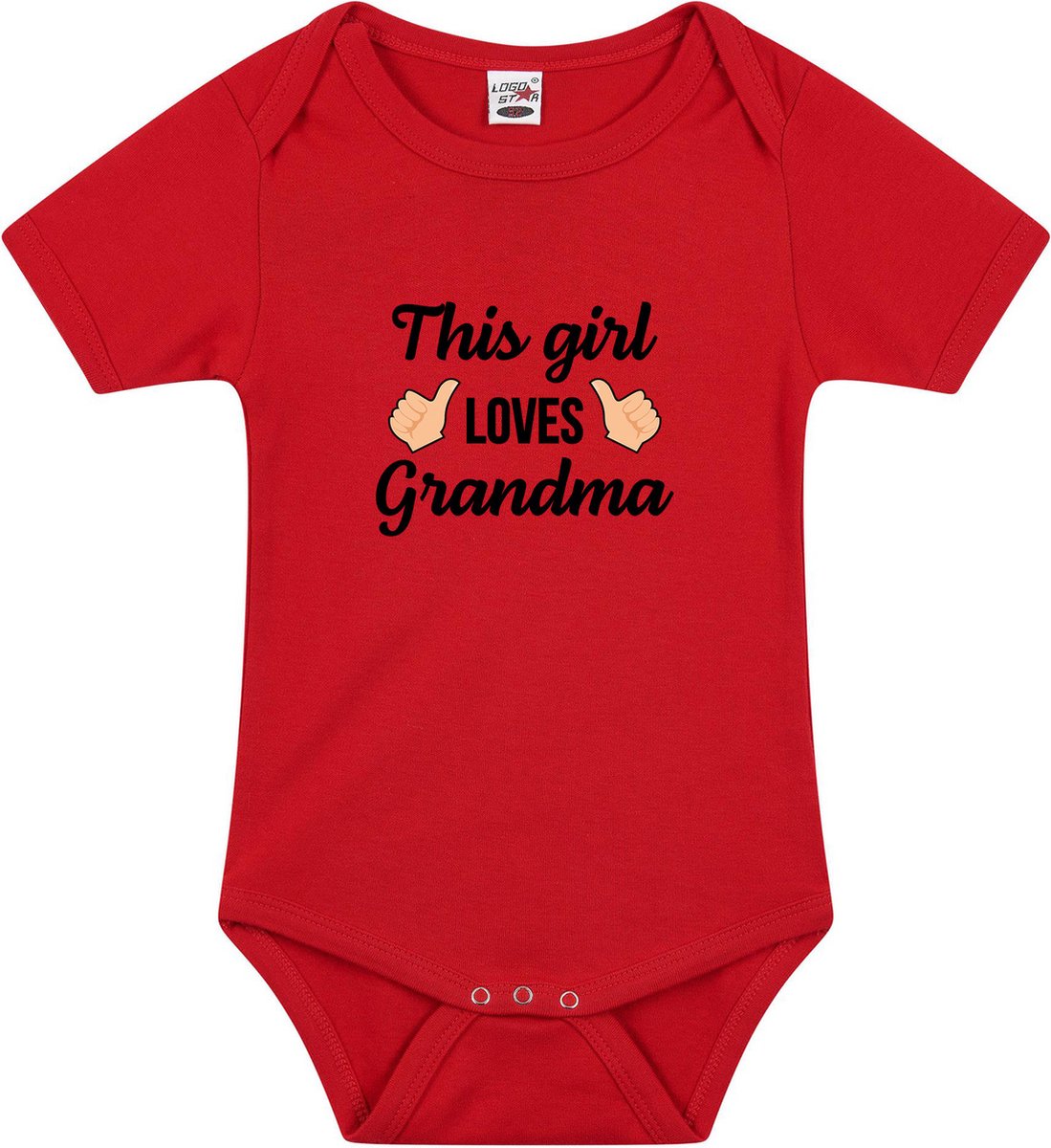 This girl loves grandma tekst baby rompertje rood meisjes - Cadeau oma - Babykleding 56