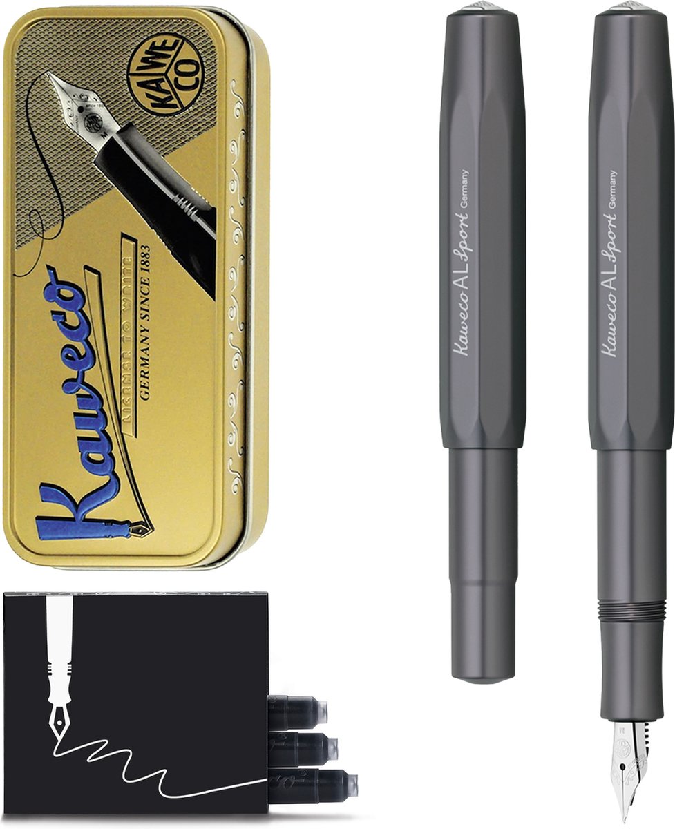 Kaweco Cadeauset - Vulpen - ALUMINIUM SPORT - SILVER MAT GREY - Fine - Vintage blikje - Extra Doosje Vullingen