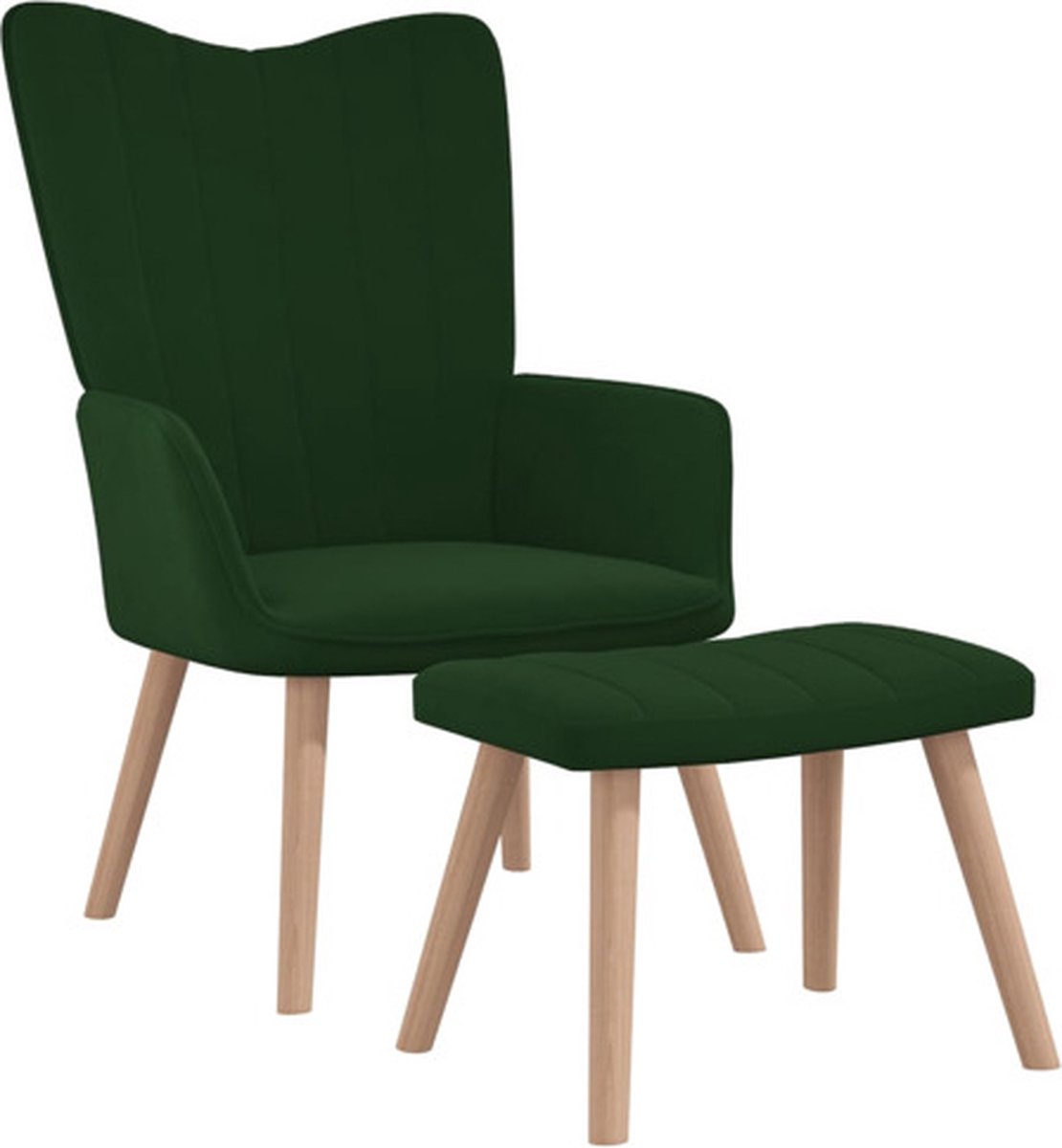 vidaXL Relaxstoel - met - voetenbank - fluweel - donkergroen