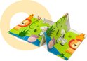 Gevouwen speelkleed met safari dierenprint, inclusief leeuw, zebra en nijlpaard.