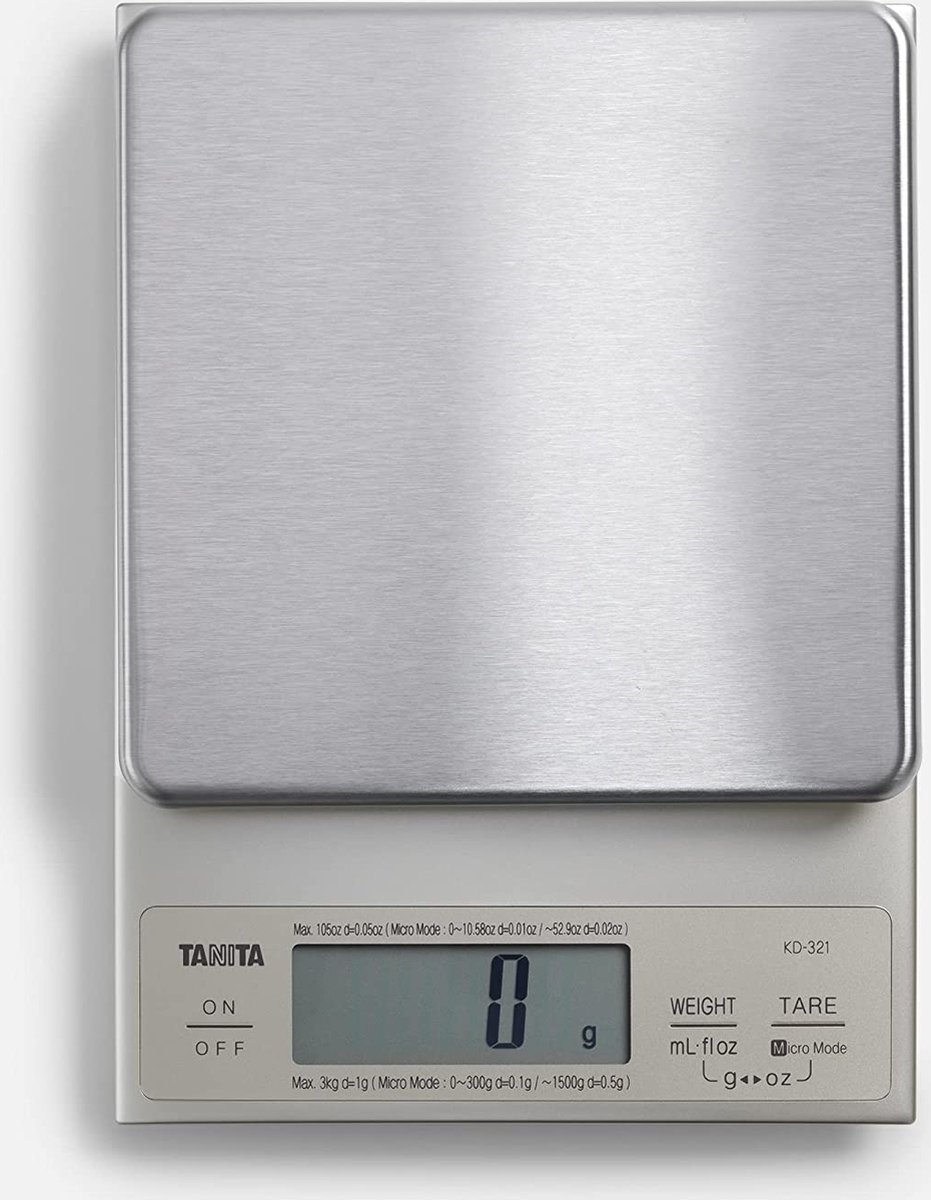 TANITA KD-321 - Keukenweegschaal met vloeistofconversie - 3 kg met fijne verdeling 0,1 g -