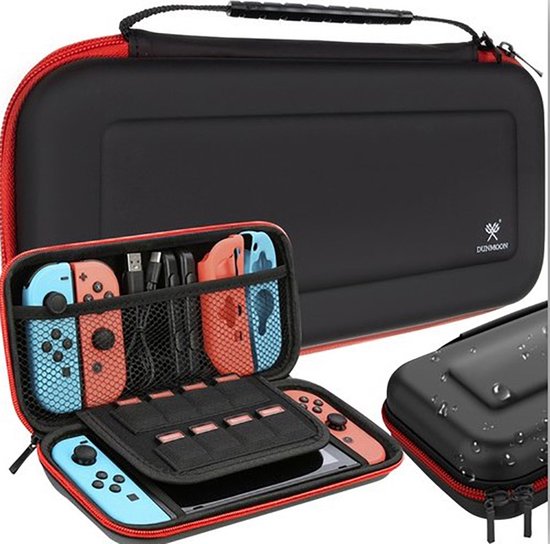 Premium opberghoes met extra veel opbergvakken - Case Geschikt for Switch - Zwart Rood