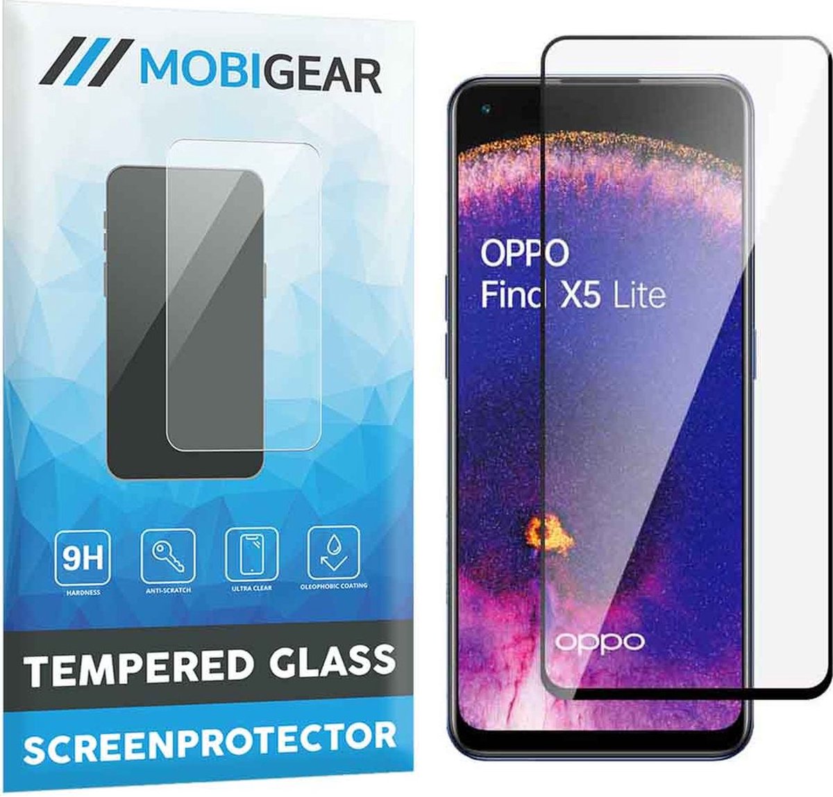 Mobigear Screenprotector geschikt voor OPPO Find X5 Lite Glazen | Mobigear Premium Screenprotector - Case Friendly - Zwart