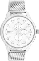 OOZOO Timepieces - Zilverkleurige horloge met zilverkleurige metalen mesh armband - C11015