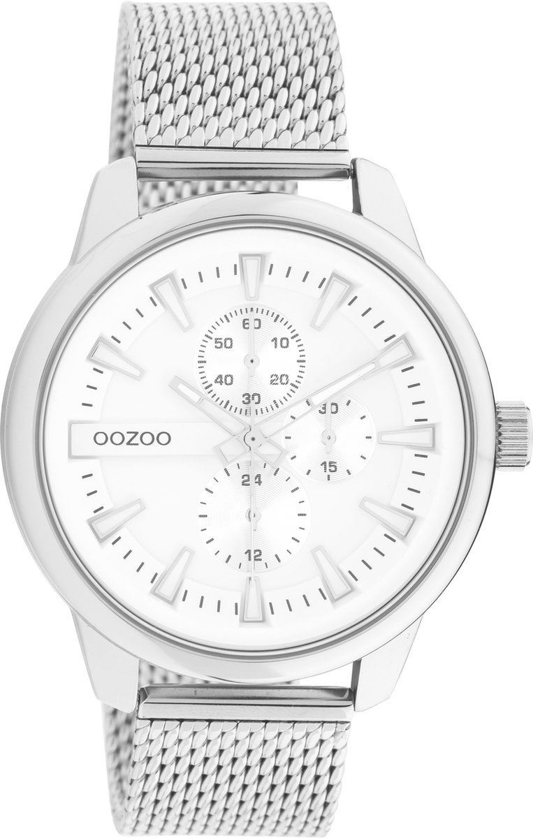 OOZOO Timpieces - zilverkleurige horloge met zilverkleurige metalen mesh armband - C11015