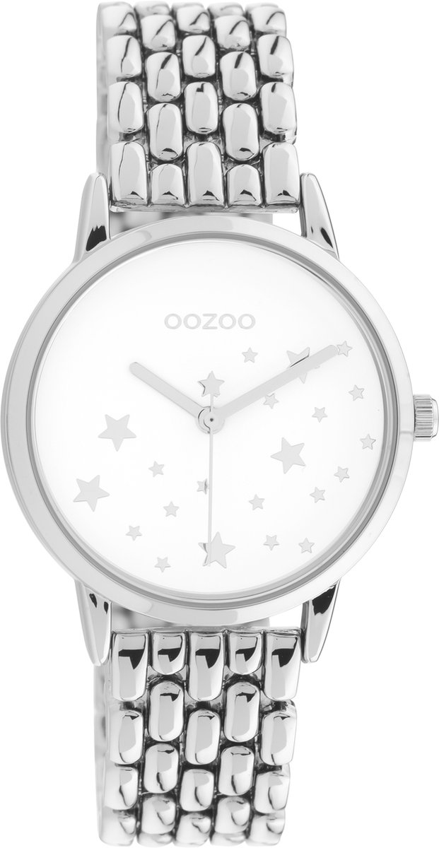 OOZOO Timepieces - Zilverkleurige horloge met zilverkleurige roestvrijstalen armband - C11025