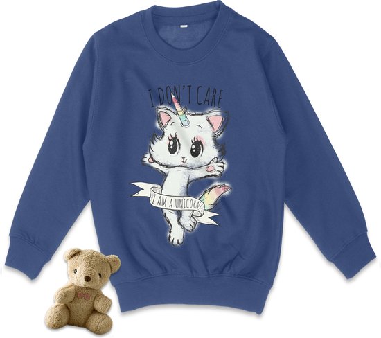 AWDis - Sweater Trui Meisjes - Unicorn / Eenhoorn - Blauw - Maat 104