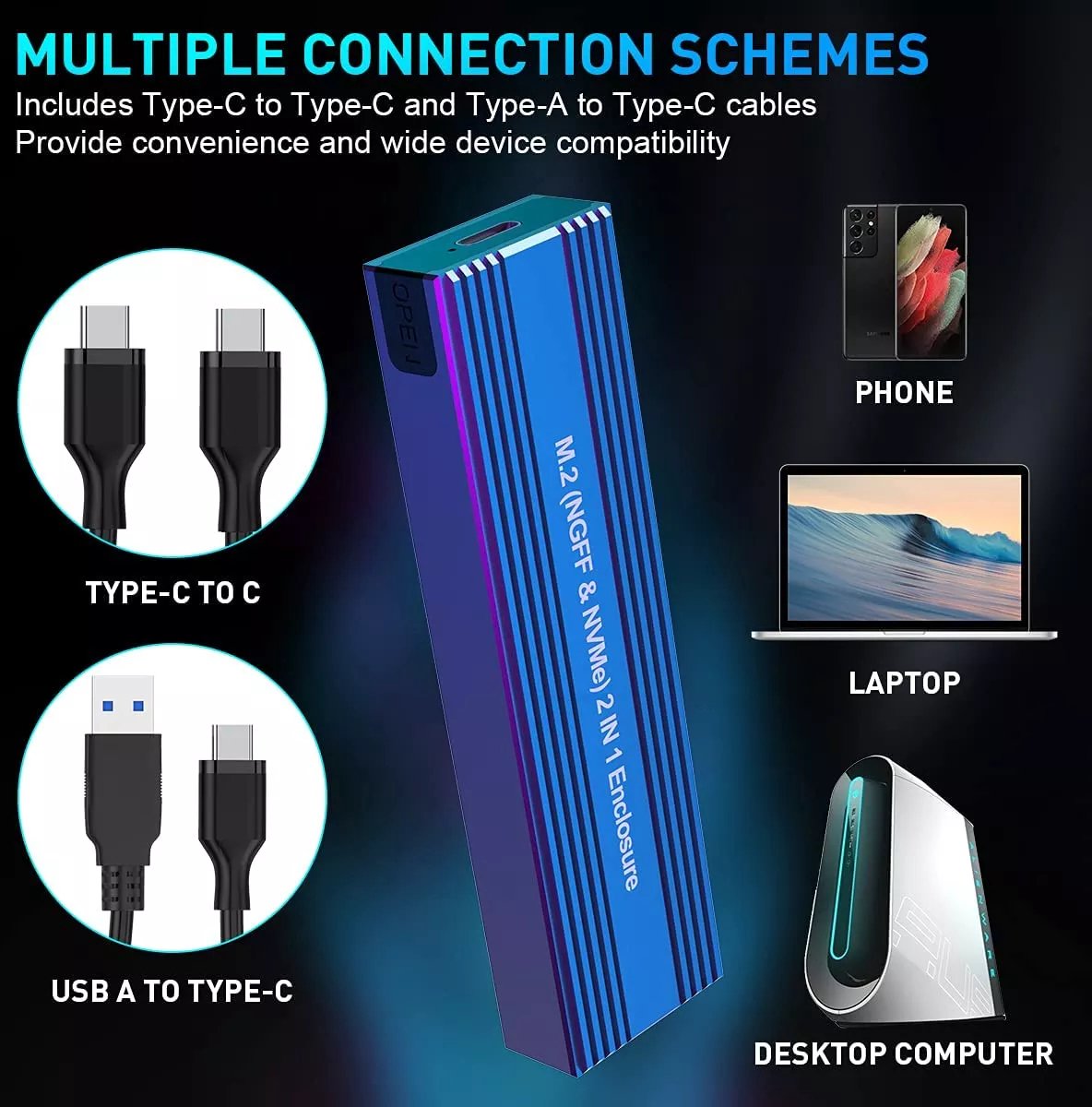 Boîtier SSD M.2 Avec Dissipateur Thermique - USB 3.2 Gen 2 10Gb/s - Compatible NVMe Et SATA