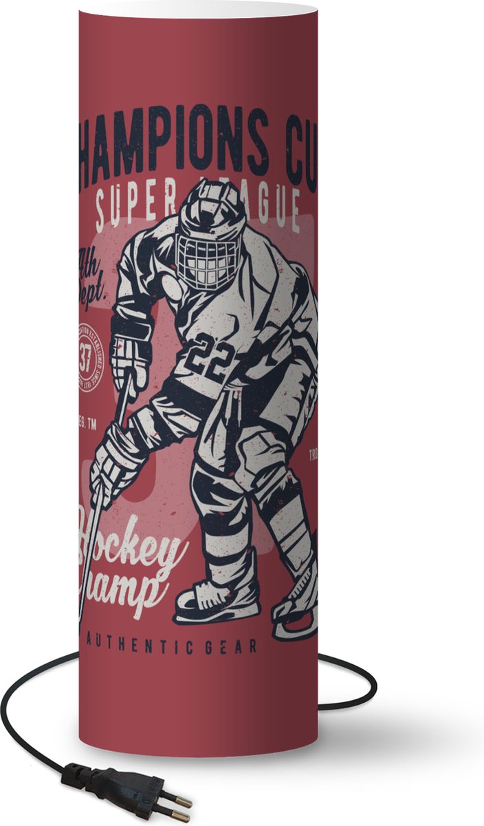 Lamp - Nachtlampje - Tafellamp slaapkamer - IJshockey - Schaatsen - Vintage - 50 cm hoog - Ø15.9 cm - Inclusief LED lamp