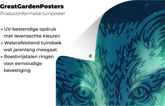 Tuinposter 120x180 cm - Tuindecoratie Vos - Aurora - Dier - Design - Poster voor in de tuin - Buiten decoratie - Schutting tuinschilderij - Tuindoek muurdecoratie - Wanddecoratie balkondoek