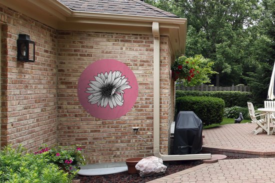 Garden Circle Fleurs - Tournesol - Vintage - Nature - 90x90 cm - Affiche Ronde de Jardin - Extérieur
