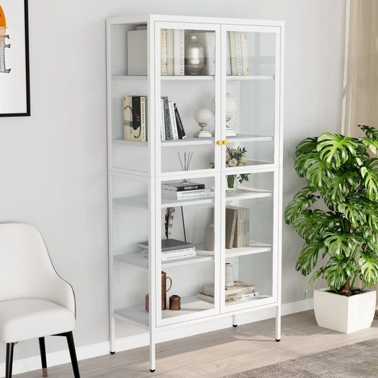 VidaXL Vitrinekast Gehard Glas Wit - 42,5 X 36,5 X 86 Cm - Met 3 Schappen