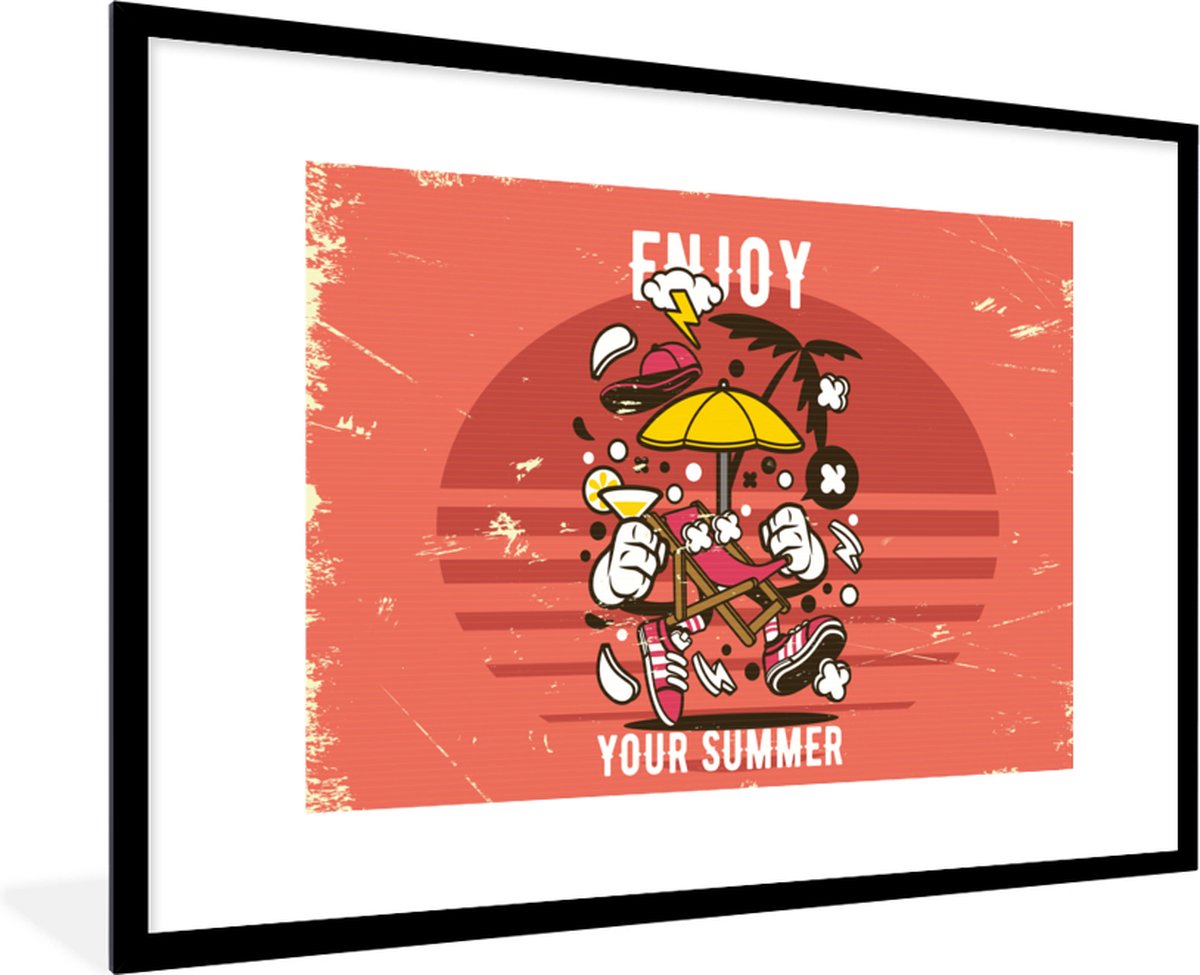 Poster in lijst - Fotolijst 90x60 cm - Posters - Parasol - Zomer - Vintage - Posterlijst z
