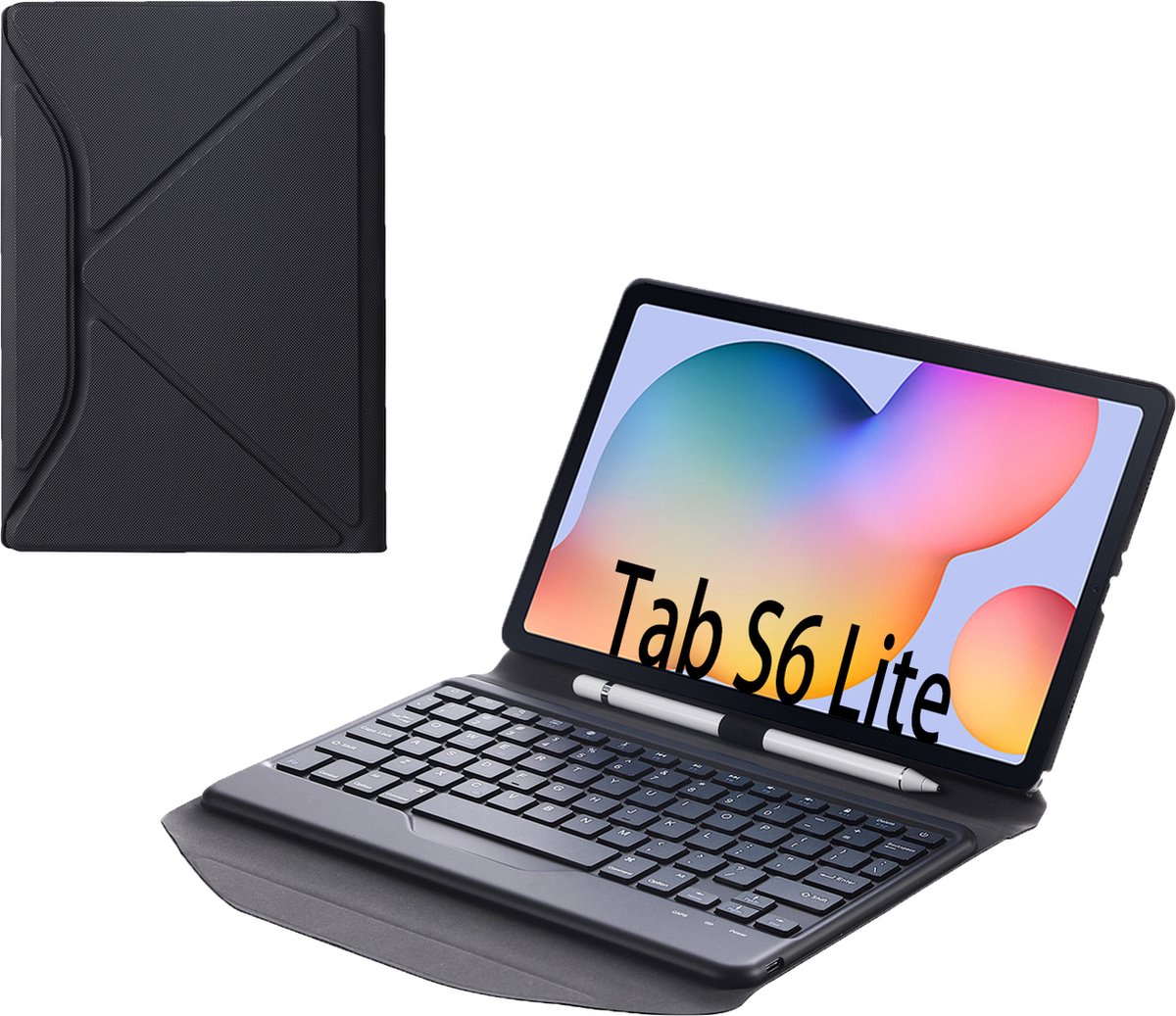 Tablet Toetsenbord Hoes geschikt voor Samsung Galaxy Tab S6 Lite (2022) 10.4 - Met Draadloos Bluetooth Keyboard en Stylus pen houder - Zwart