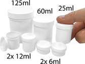 Plastic Potjes met Deksel - Assortiment - 6 -12 - 25 - 60 en 125 ml - Reispotjes Hervulbaar - Cosmetica potje - Lege Potjes - Zalfpotje