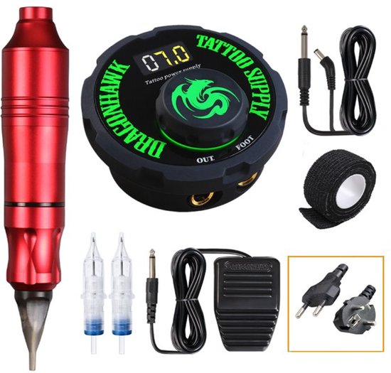 Happyment® Tattoo machine set Beginner kit Premium Tattoo apparaat met gun en... bol
