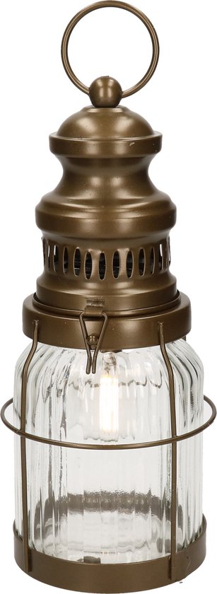 LED stormlantaarn/windlicht brons op batterijen 12 x 29 cm -  Campinglamp/tuinverlichting | bol.com