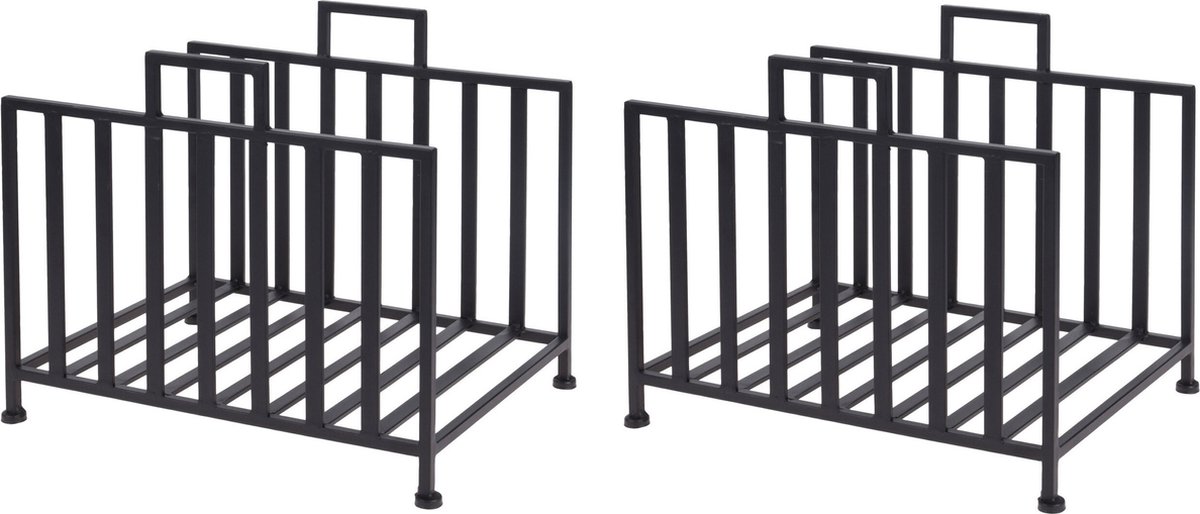 Set van 2x stuks haardblokken/houtblokken opberg standaard metaal 41 x 31 x 35 cm - Zwart