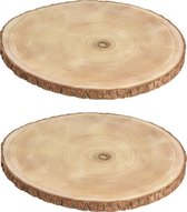 2x stuks houten decoratie boomschors boomschijven D35 cm - Hobby materiaal boomschors schijven - Kerstversiering