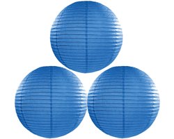 Set van 4x stuks luxe bol party lampionnen blauw 35 cm - Verjaardag feestartikelen en verseringen