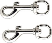 Musketonhaak - 2x stuks - vernikkeld - 7,5 x 1 cm - hondenlijnhaak