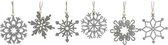 12x Houten sneeuwvlok kersthangers zilver 6 cm - Kerstboomversiering