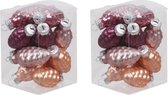 24x Dennenappel kersthangers/kerstballen rood/roze/paars (hibiscus) van glas - 6 cm - mat/glans - Kerstboomversiering