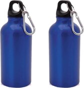 2x Stuks aluminium waterfles/drinkfles blauw met schroefdop en karabijnhaak 400 ml - Sportfles - Bidon