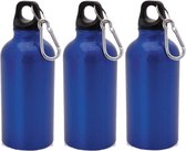 6x Stuks aluminium waterfles/drinkfles blauw met schroefdop en karabijnhaak 400 ml - Sportfles - Bidon