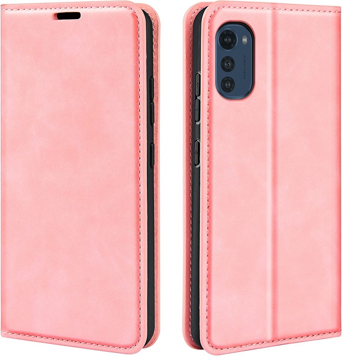 Mobigear Telefoonhoesje geschikt voor Motorola Moto E32s Hoesje | Mobigear Retro Slim Bookcase Portemonnee | Pasjeshouder voor 3 Pasjes | Telefoonhoesje voor Pinpas / OV Kaart / Rijbewijs - Roze