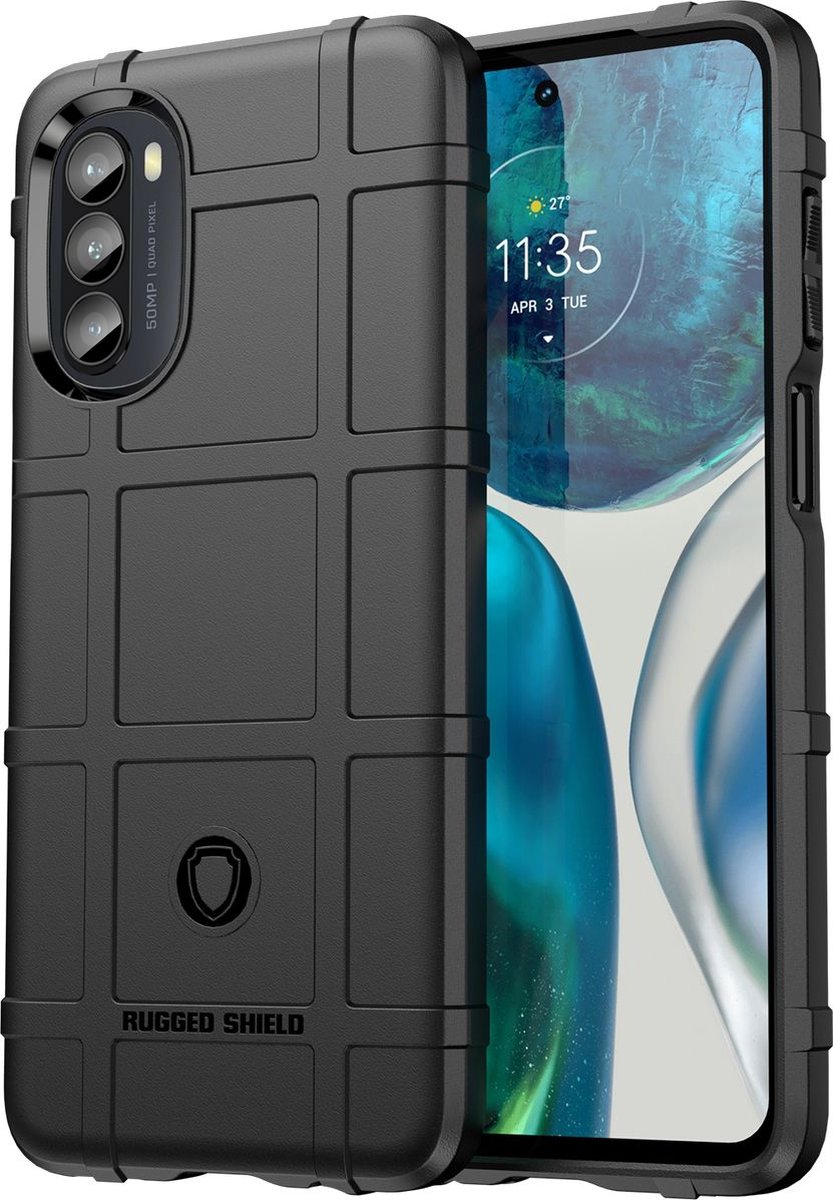 Mobigear Hoesje geschikt voor Motorola Moto G82 Telefoonhoesje Flexibel TPU | Mobigear Rugged Shield Backcover Shockproof | Schokbestendig Moto G82 Telefoonhoesje | Anti Shock Proof - Zwart