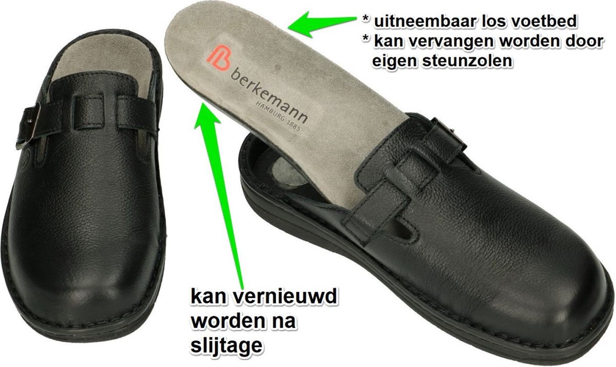 Berkemann -Heren - zwart - pantoffels & slippers - maat 45.5